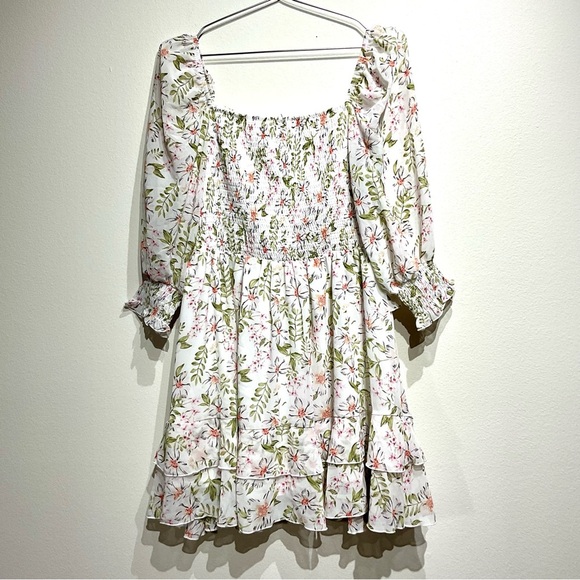 EXLURA Womens Floral Ruffle Sun Dress Sundress Tiered Square Neck Long Sleeve M. - Picture 9 of 10